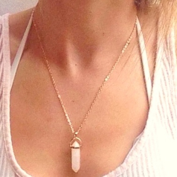 Pink Rose Quartz Crystal Gemstone Pendant Gold Necklace Healing Gem Stone Boho - Picture 4 of 5